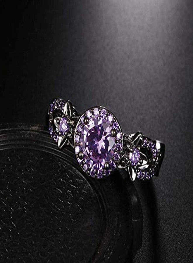 MAIHAO Fashion Rings White Fire Opal CZ Fashion Round Purple Amethyst Ring Women's 10KT Black Gold Filled Wedding AAA Cubic Zirconia Jewelry Size 6-10 (US Code 7) - Image 4